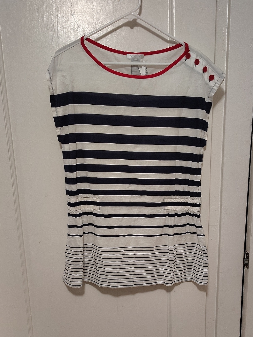 Promod Navy and White Striped Tunic with Red Trim